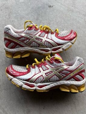 Asics White, Red & Yellow Mesh Running Shoes